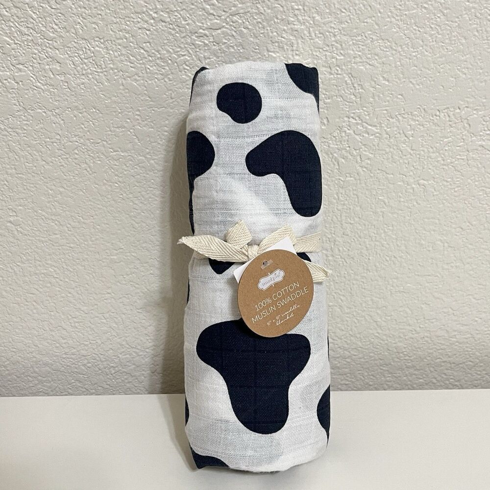 Mud Pie Cow Print Swaddle 100% Cotton Muslin Baby Security Blanket Lovey NWT
